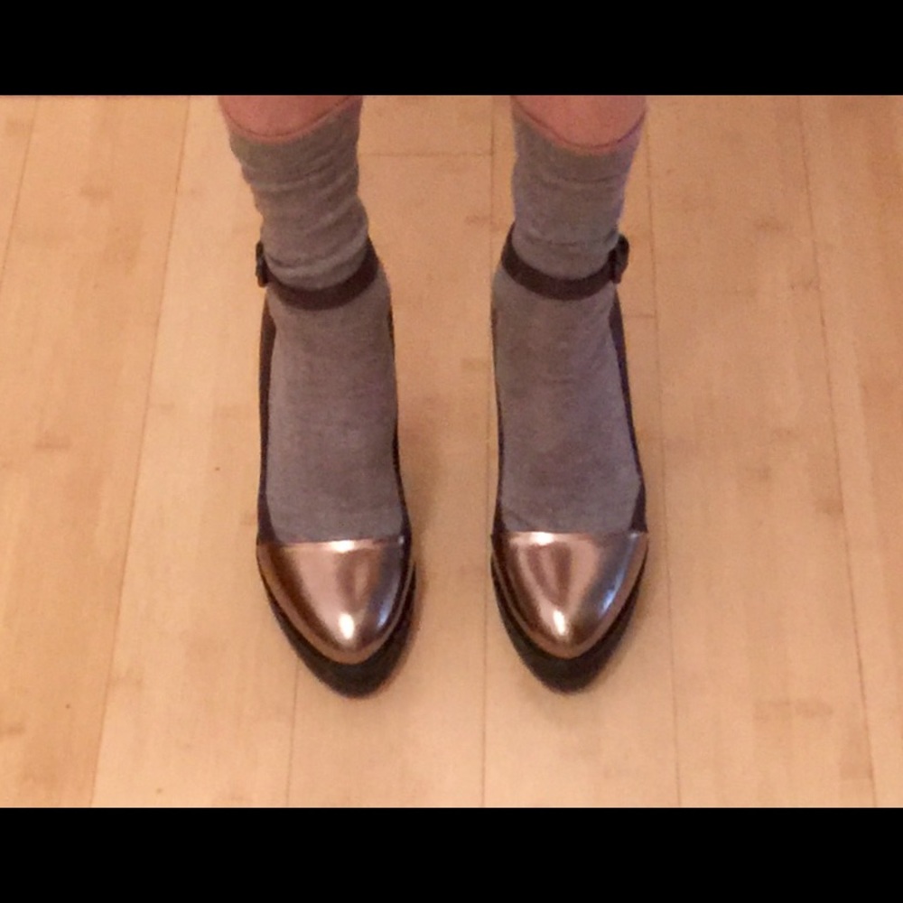 NWT BRUNELLO CUCINELLI LUGSOLE HIGH-HEEL MARY JANE WITH METALLIC CAP-TOE